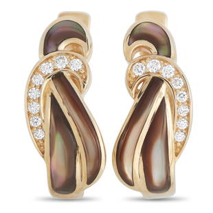 Kabana 14K Yellow Gold 0.13 ct Diamond and Mother of Pearl Earrings: Gracefully curved lines and a captivating combination of materials make these Kabana earrings unlike anything youve seen before. The exquisite Mother of Pearl accents add dimension to these lovely