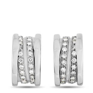 Bvlgari B.Zero1 18K White Gold 0.70 ct Diamond ClipOn Earrings: These stunning Bvlgari B Zero 18k White Gold 0.70 ct Diamond Hoop Earrings are made with 18K white gold and are set with two diagonal rows of roundcut diamonds over the centers of both hoops, for a