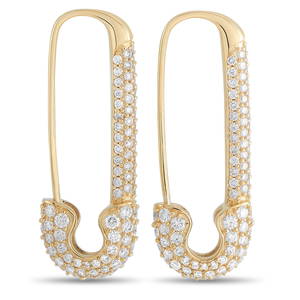 18K Yellow Gold 3.25 ct Diamond Safety Pin Earrings