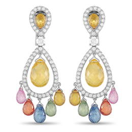 Graff 18K White Gold 1.20 ct Diamond and MultiColored Sapphire Dangle Earrings