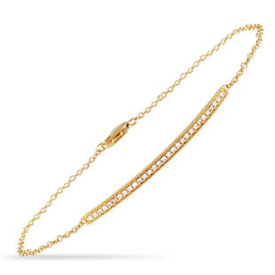 14K Yellow Gold 0.25 ct Diamond Bracelet: This bracelet is crafted from 14K yellow gold and weighs 2.4 grams, measuring 6.50 in length. The bracelet is set with diamonds that total 0.25 carats.Offered in brand new condition, this item