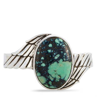 King Baby Sterling Silver and Spotted Turquoise Wing Cuff Bracelet: This King Baby bracelet is crafted from sterling silver and set with a spotted turquoise. The bracelet measures 7.85 in length and boasts a 2.50 diameter.Offered in brand new condition, this item