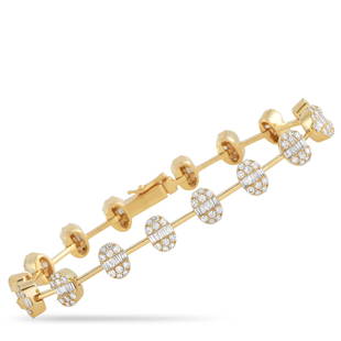 18K Yellow Gold 3.25 ct Diamond Bracelet: This stylish, understated bracelet is truly stunning to behold. A minimalist 18K Yellow Gold setting provides the perfect foundation for dazzling diamond accents, which include roundcut diamonds