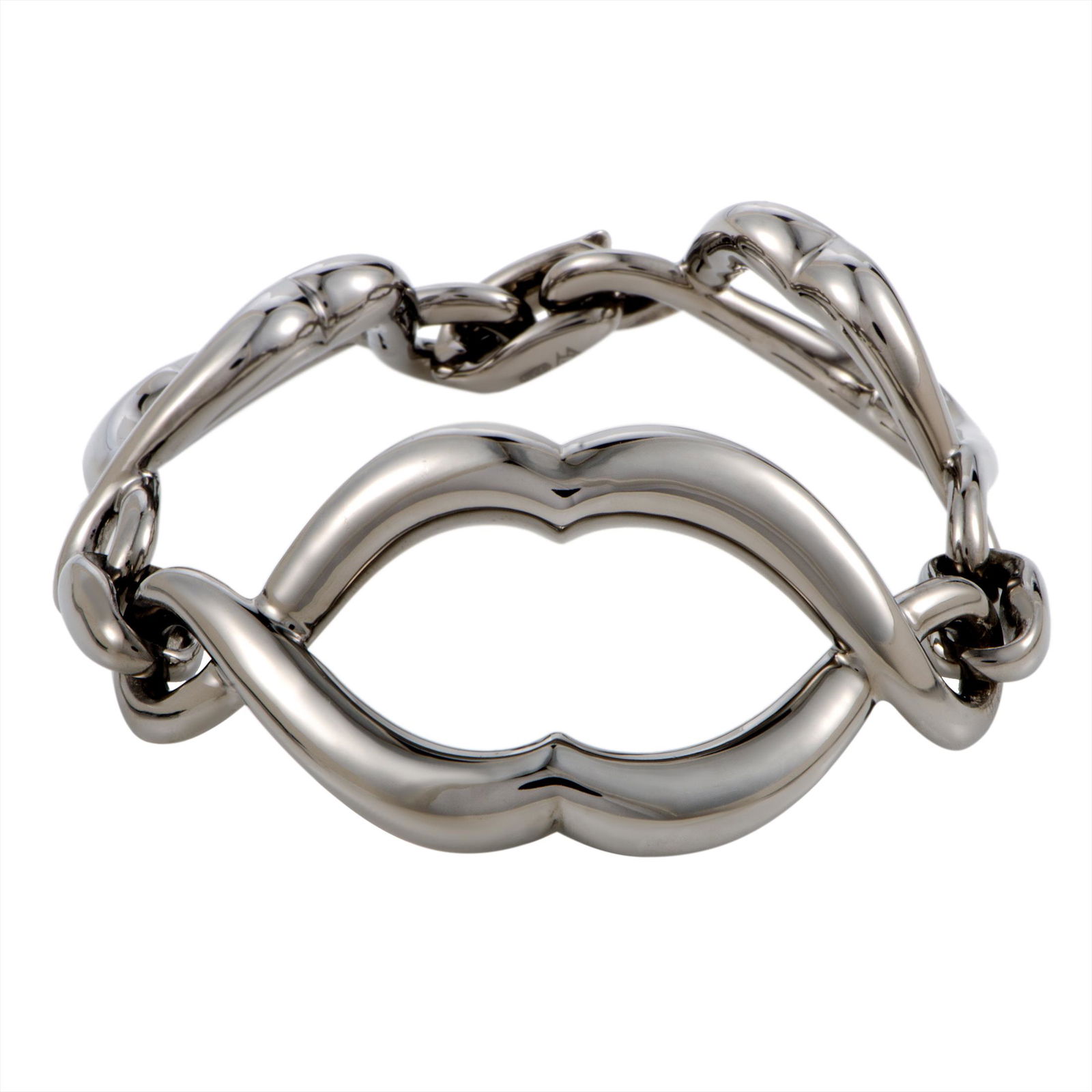 Stephen Webster Les Dents De La Mer Jaws Rhodium Jaw Link Bracelet: Stylish allure meets offbeat appeal in this extraordinary jewelry piece that boasts a stunningly unconventional design, taking the everenticing form of a shark jaw. The bracelet is created by Stephen