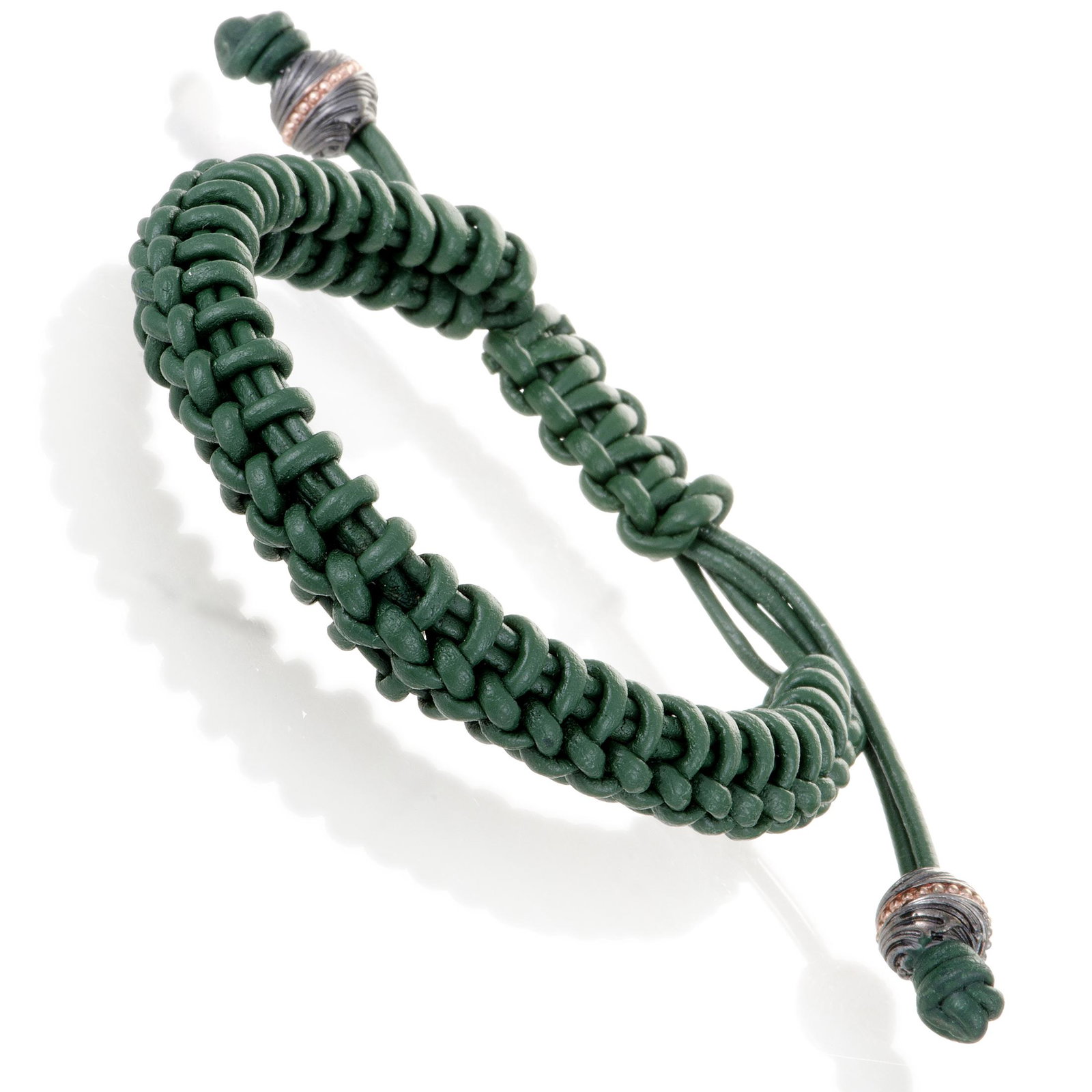 Stephen Webster No Regrets Unisex Green Leather and Gold Tone Silver Bracelet: Designed in the brands authentic bold style and boasting vivacious color, this exceptional bracelet from Stephen Websters No Regrets collection is made of woven green leather with remarkably ornamente