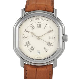 Daniel Roth Le Sentier Watch: A fine timepiece from watchmaking genius Daniel Roth, this Le Sentier features a 32mm steel case with a cream dial in guilloch pattern. The dial has a semicircular chapter ring with grey Roman