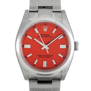 Rolex Oyster Perpetual 36 Coral Red Chronometer Watch 126000: A modest 36mm watch with a striking coral red dial, this Rolex 126000 has proven itself to be truly attractive. Although not marketed as a unisex model, this timepiece appeals to both men and women.