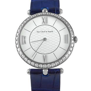 Van Cleef Arpels Pierre Arpels White Gold Diamond Watch 3610178: This Van Cleef Arpels Pierre Arpels White Gold Diamond Watch VCARO3GJ00 is a classy wrist companion. It is designed with a 38mm white gold case and a white gold bezel adorned with diamonds. It has a