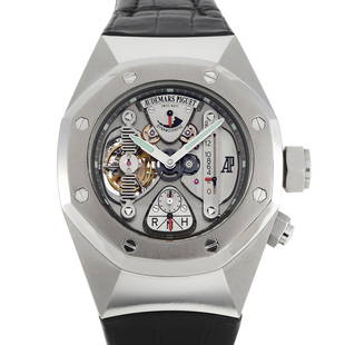 Audemars Piguet Royal Oak Concept CW1 Tourbillon Watch 25980AI.OO.D003SU.01: Manufactured in a limited edition of 150 pieces is this Royal Oak Concept CW1 with a futuristic aesthetic. The Audemars Piguet 25980AI.OO.D003SU.01 features a 44m case made from an extremely durable