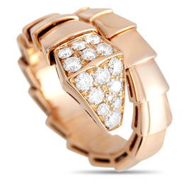 Bvlgari Serpenti Viper 18K Rose Gold Diamond Ring Size 6.0