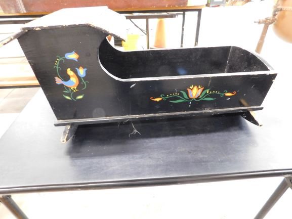 vintage wooden doll cradle