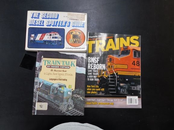 2 railroad books and 1 magazine: train talk by Rodger Yepsen, the second diesel spotters guide , October 2004 trains magazine