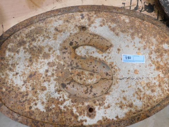 cast iron oval "S" railroad sign: 19 inches by 30 inches cast iron "S" railroad sign has rust paint loss no cracks