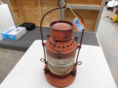 dressel NY state canals lantern: Dressel embossed Mohawk lamp NY state canals lantern with fresenel painted red some paint loss appears complete overall good condition