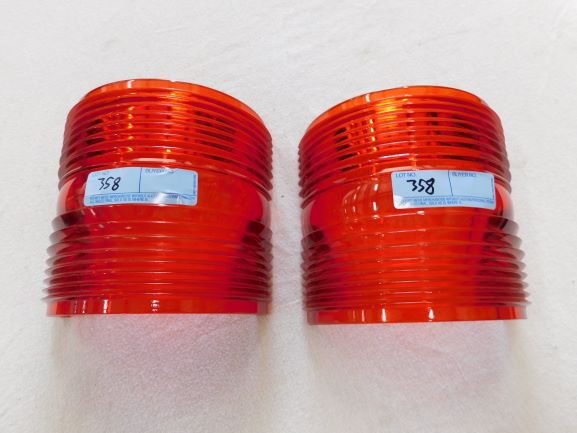 2 piece red fresenel glass globe: 2 piece red fresenel globe 7 1/2 tall by 7 1/2 inch diameter 2 piece makes 1 globe