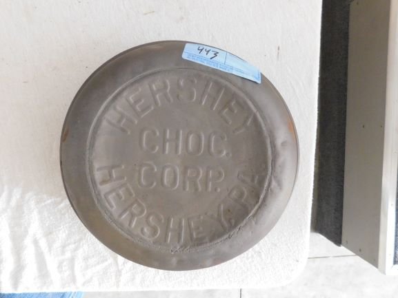 hershey chocoalate milk can lid: Hershey PA metal milk can lid appears to have been sand blasted minor dents displays nice