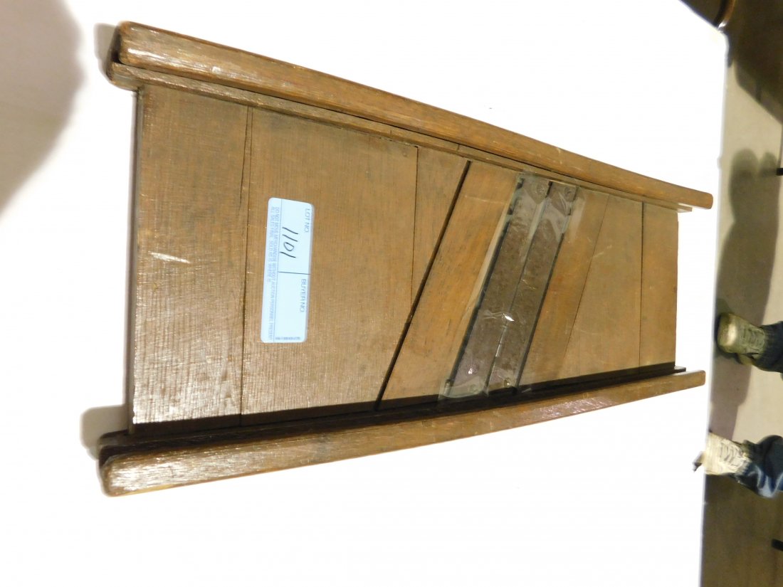 Large Wooden Slaw Cutter: Large vintage wooden slaw cutter, approx. 24 inches long, 9 inches wide. Double blades. Good condition.