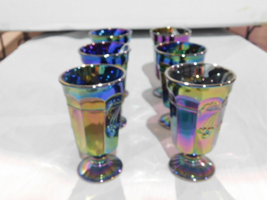 (6) Mosser iridescent black amethyst tumblers: set of 6 Mosser iridescent black amethyst tumblers. excellent condition no chips or cracks