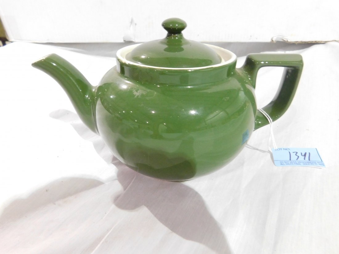 Hall 6 Cup Tea Pot: Hall 6 Cup ceramic Tea Pot with lid. Olive green. Good condition, no chips or cracks.