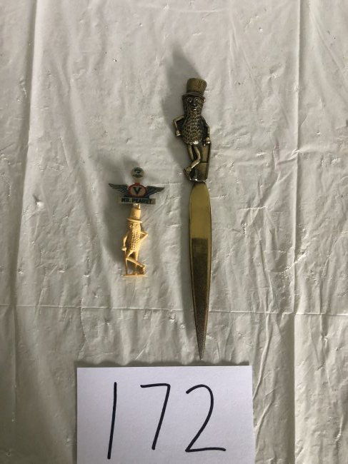 Mr. Peanut letter opener and victory pin (1 of 2)
