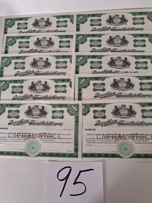 10 boyertown casket company unused paper stock certificates (1 of 3)