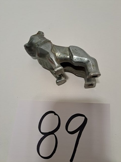 chrome mack bulldog hood ornament: chrome mack truck bulldog hood ornament, short ear version, patent 87931, some light pitting please confirm auction location if picking up