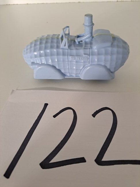 light blue peanut  shaped plastic car with  mr peanut driving (1 of 5)