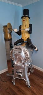planters peanut roaster with mechanical mr peanut rider: extremely rare planters peanut roaster with fiberglass mr peanut that mechanically moves to appear to be riding the roaster, the roaster is an original from a planters peanut store, the figural rider
