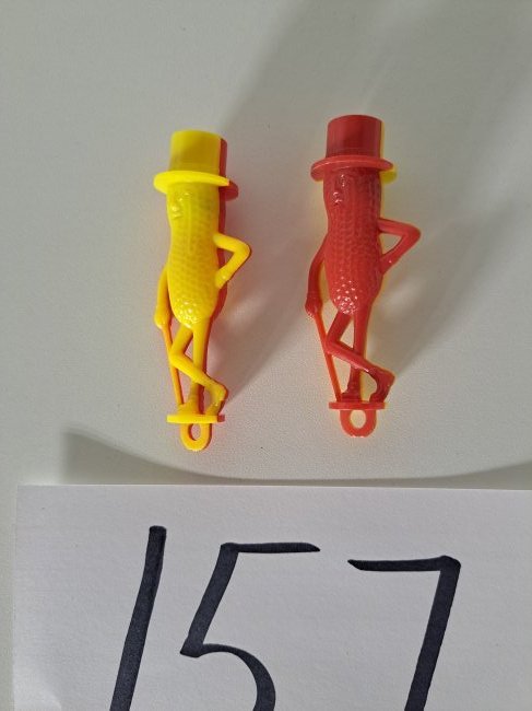2 yellow and red mr peanut ornament whistles (1 of 3)