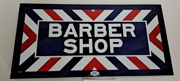 Marvy porcelain barber shop flange sign