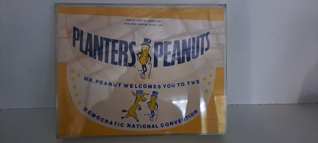 2 Planters Peanut cardboard hats (framed)
