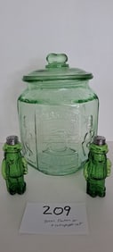 green Planters Peanut glass jar and salt & pepper set