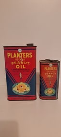 (2) Planters Peanut Hi-Hat oil tins
