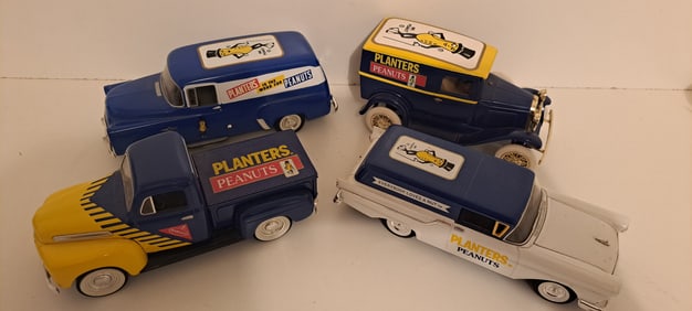 (4) Planters Peanut metal truck banks