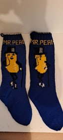 (2) hand knit Mr. Peanut stockings