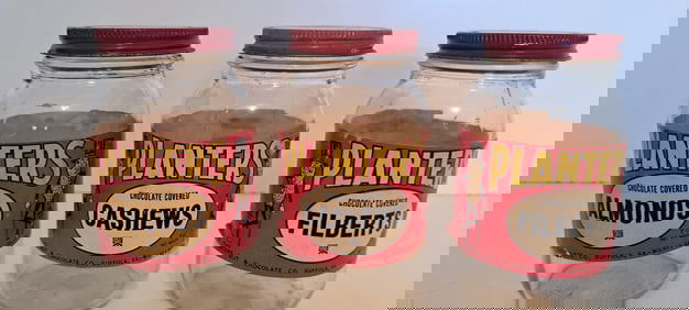 (3) Planters Peanut 7 oz. glass jars