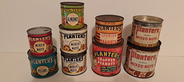 (9) Planters Peanut tins