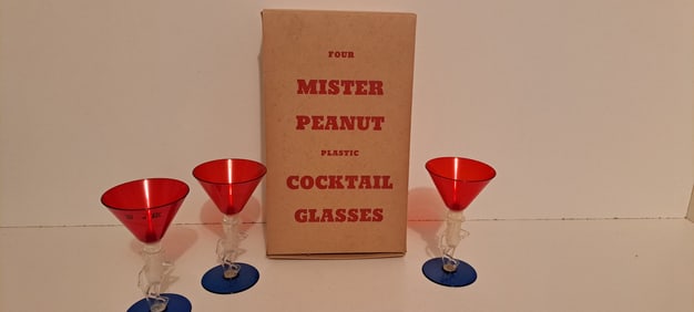 Mr. Peanut cocktail glasses and box