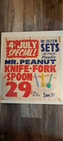 Mr. Peanut plastic knife, fork, and spoon sign