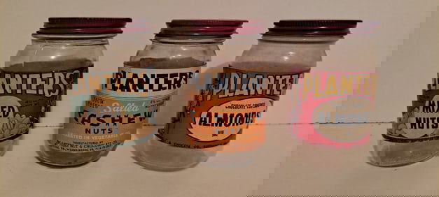 (3) Planters Peanut glass jars