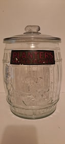 Planters Peanut glass barrel jar