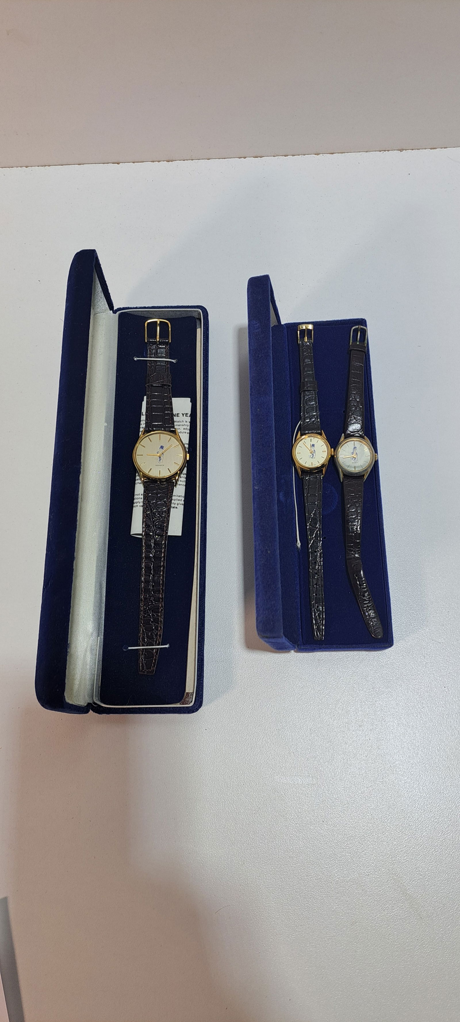 (3) Mr. Peanut wrist watches: lot of 3 Mr. Peanut wrist watches, 1 mens, 2 ladies, made by Gulhara New York, untested, one shows wear, other two good condition, Please note: if picking up, location is different than auction