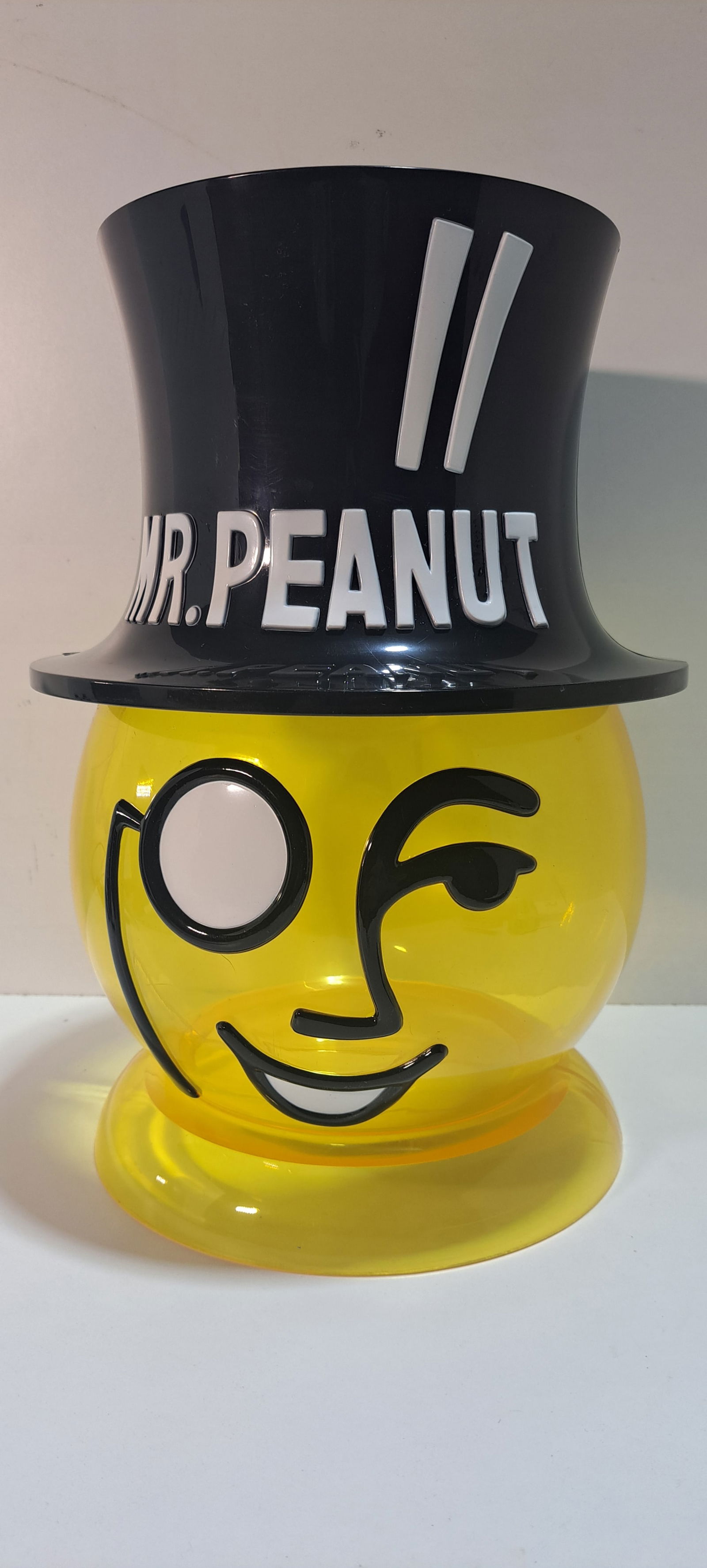 Mr. Peanut counter display: large, plastic, Mr. Peanut counter top display bowl, very good condition, approx. 13" tall, Please note: if picking up, location is different than auction location. Please contact us for options