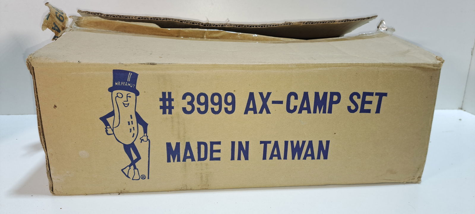 Mr. Peanut camp set: unused, new in box, Mr. Peanut, camp set, includes: canteen, hatchet, shovel, poncho, cordless lamp, very good condition, box approx. 12" x 18.5" x 6.5", Please note: if picking up, location is differ