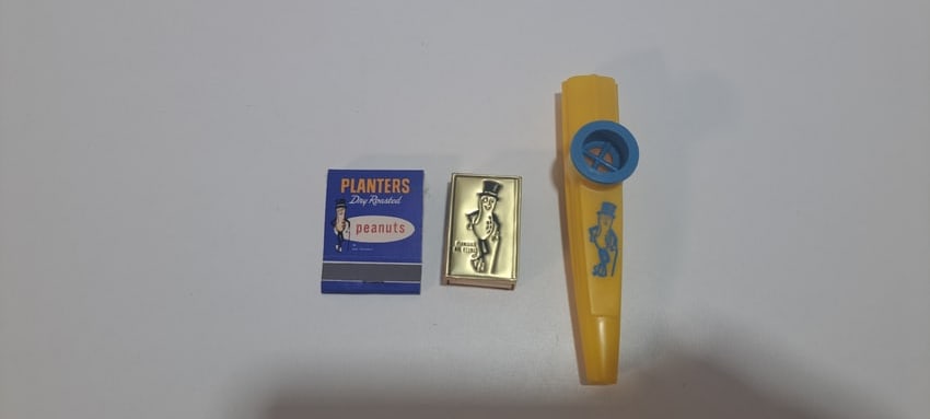 Mr. Peanut matches and kazoo: Mr. Peanut book of matches, and small box of wooden matches, both unused, also a Mr. Peanut kazoo, all in very good condition, Please note: if picking up, location is different than auction location.