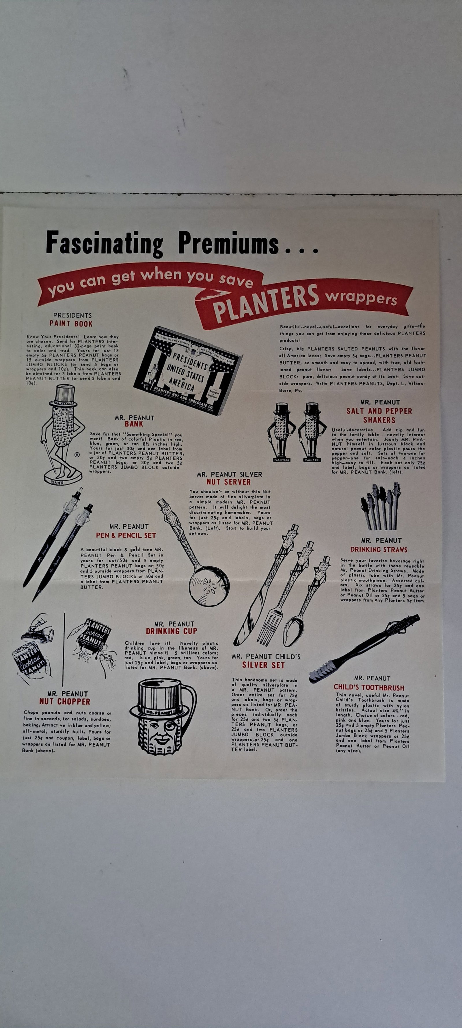 Planters Peanuts premium order form/advertisement (1 of 6)