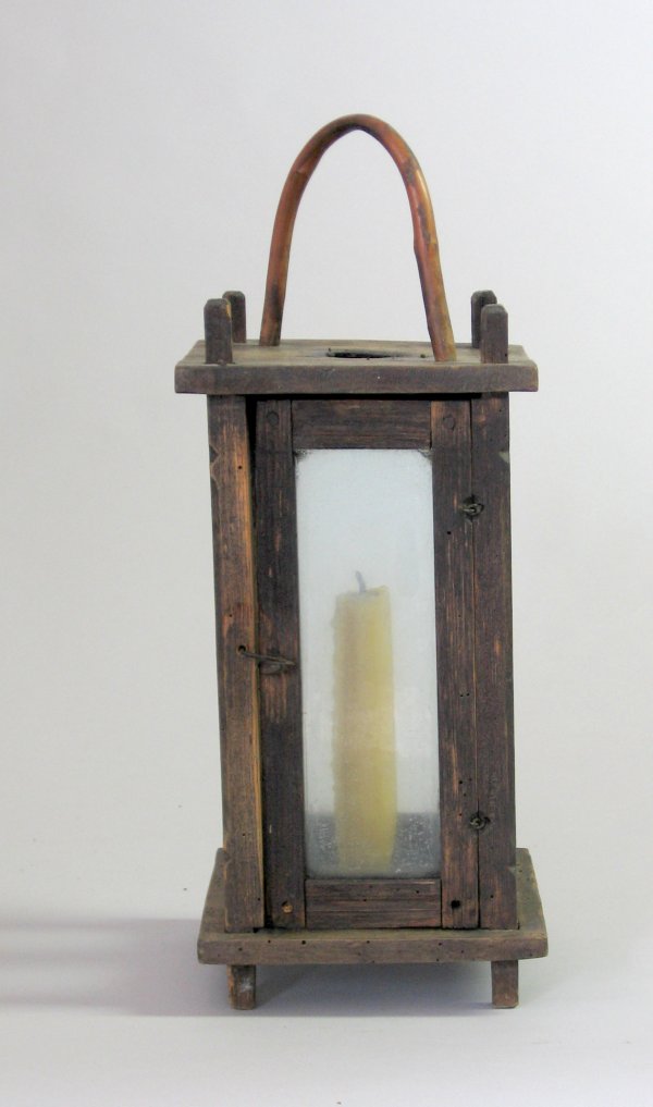 476 Primitive wooden candle lantern, 18th century, Woo