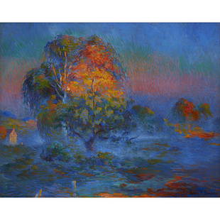 John Pierce Barnes (American, 1893-1954), , Nature's: John Pierce Barnes (American, 1893-1954) Nature's Touch (with Landscape Study verso) Signed 'John P. Barnes' bottom right, oil on panel 16 x 20 in. (40.6 x 50.8cm) PROVENANCE: The Estate of the Artist