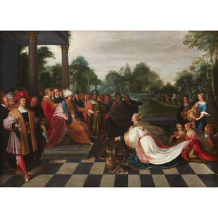 Studio of Frans Francken the Younger (Flemish,: Studio of Frans Francken the Younger (Flemish, 1581–1642) The visit of the Queen of Sheba to King Solomon Oil on cradled panel 21 1/4 x 29 1/2 in. (54 x 74.9cm) PROVENANCE: Private Collection, New Y