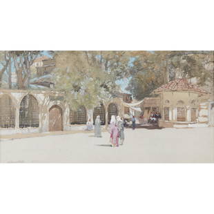 Francis Hopkinson Smith (American, 1838–1915), , A: Francis Hopkinson Smith (American, 1838–1915)A Turkish Street ScenePencil signed 'F. Hopkinson Smith' bottom left, watercolor, gouache and pencil on paperSheet size (sight): 12 3/8 x 23 1/8 in.